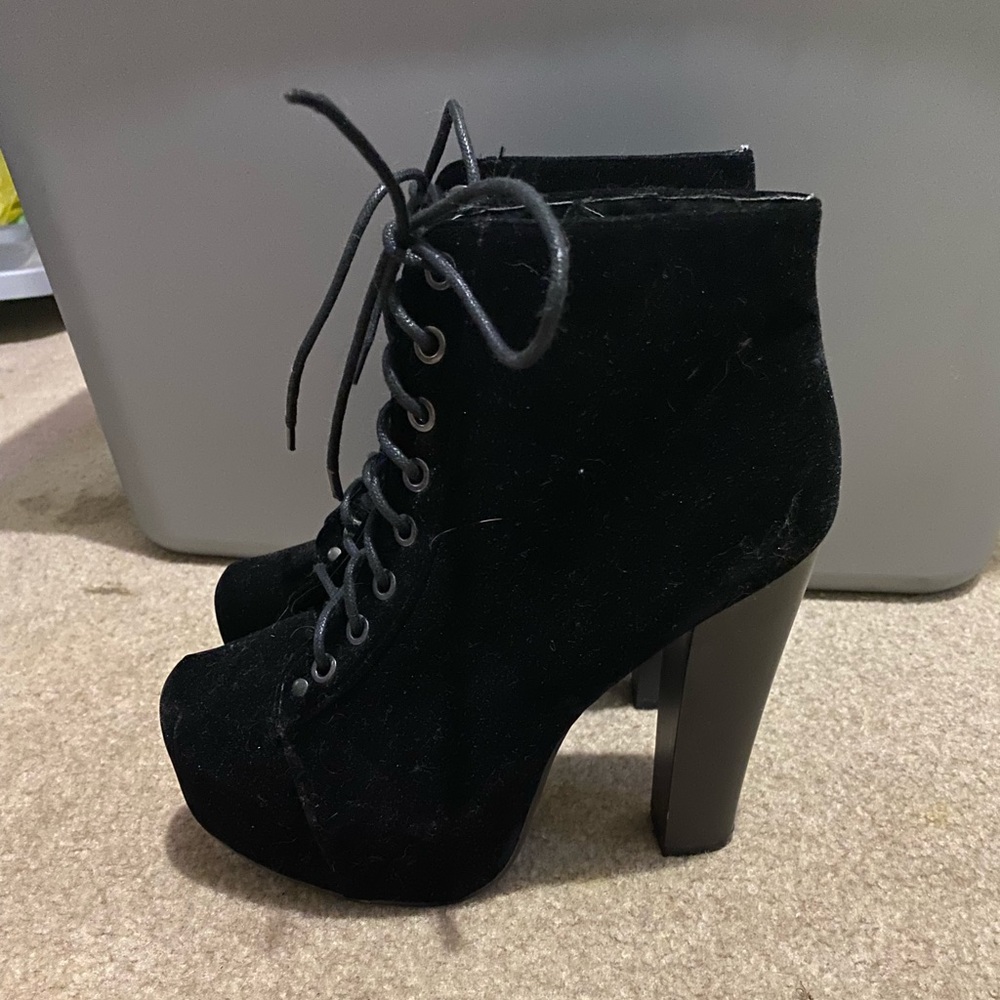 Black suede heeled boots